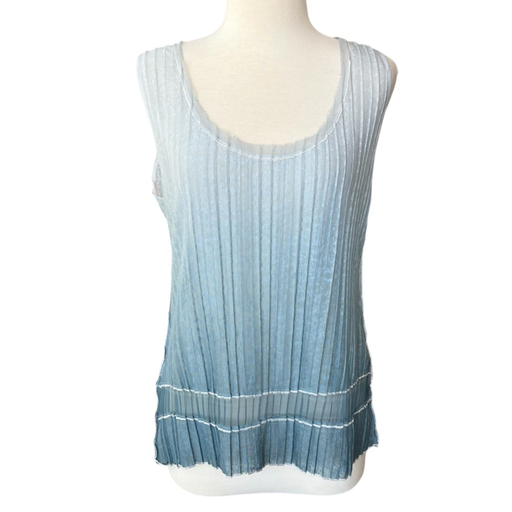 Komarov Sleeveless Blue Ombre Crinkle Tank Top Blouse Large